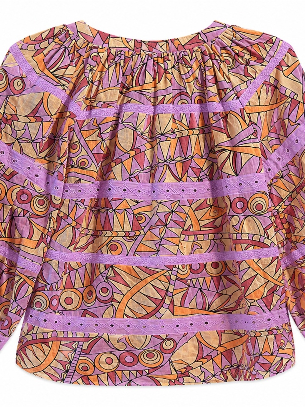 Anthropologie Let Me Be Lace Blouse Womens S Purple Orange Geometric - Picture 5 of 12